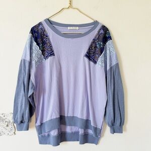 Free People Lavender and Navy Long Sleeve Top